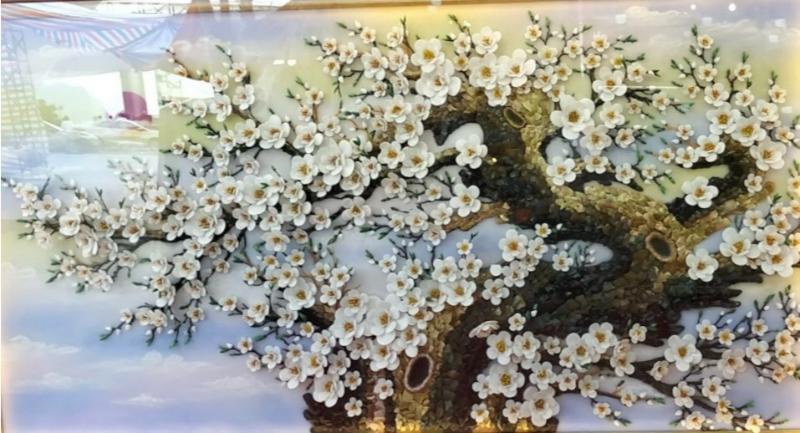 Tranh đá quý cây mai trắng khổ ngang 