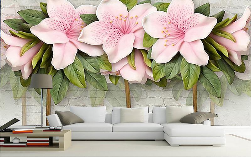 Tranh dán tường hoa 3D nổi bật, biến bức tường đơn điệu thành một tác phẩm nghệ thuật