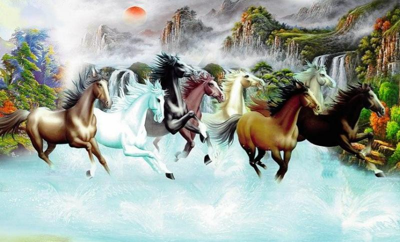 Tranh dán tường 3D đàn ngựa phi nước đại mang ý nghĩa phong thủy tốt lành