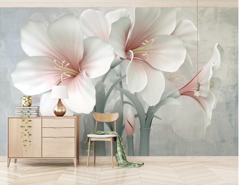 Tranh dán tường hoa loa kèn trắng hiện đại, tăng tính thẩm mỹ và sự sang trọng cho nội thất 