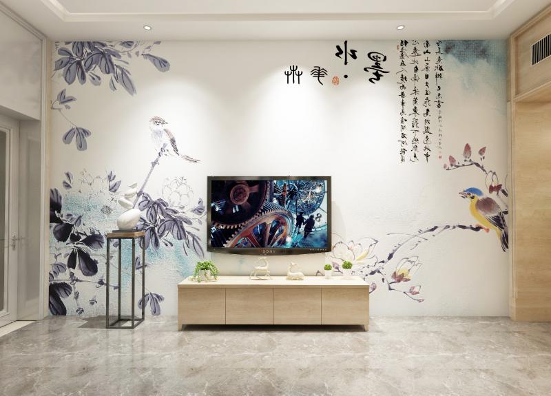 Tranh dán tường nghệ thuật trừu tượng và hoa lá, thể hiện gu thẩm mỹ tinh tế cho phòng khách