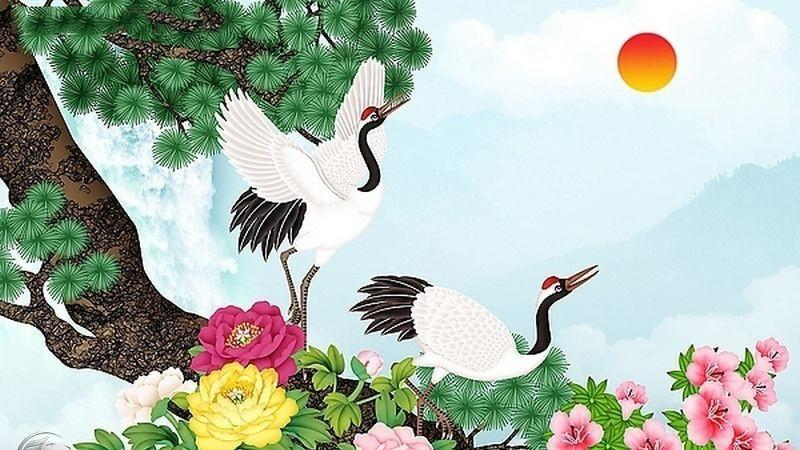 Tranh Đôi Hạc là biểu tượng của sự trường thọ, thanh cao