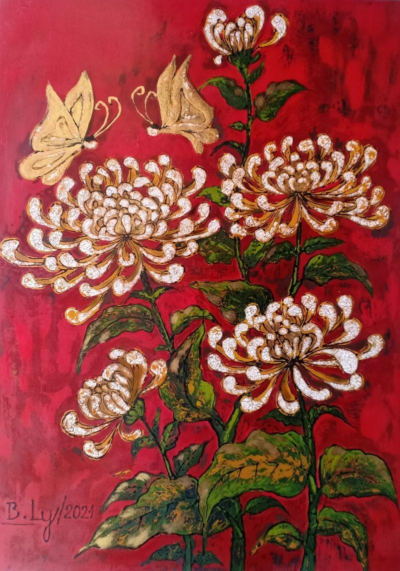 Tranh hoa cúc đại đóa là dòng tranh nghệ thuật mang vẻ đẹp mạnh mẽ, rực rỡ và sang trọng – tượng trưng cho phú quý, thịnh vượng và sức sống trường tồn