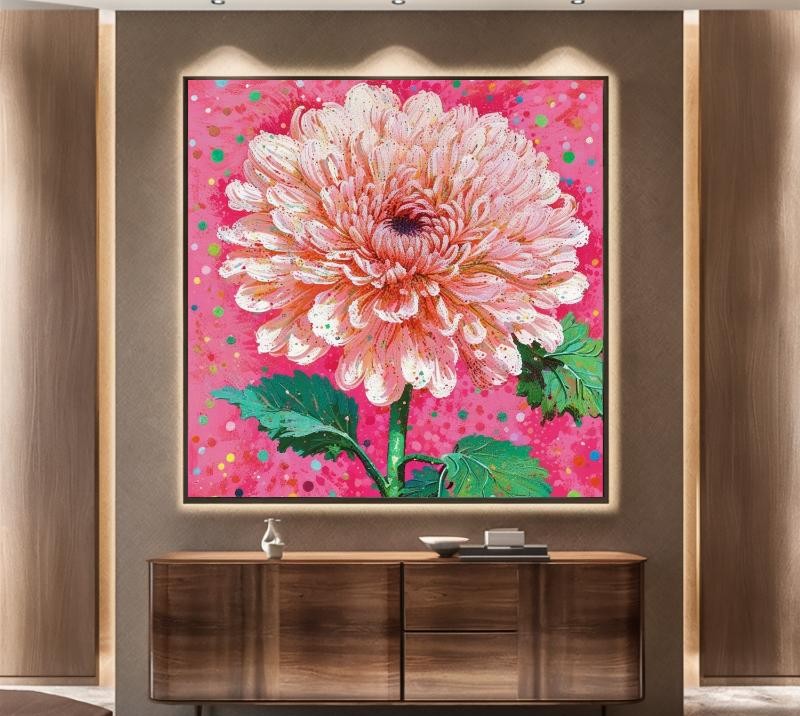 Tranh hoa cúc hồng giúp không gian sống thêm phần sang trọng