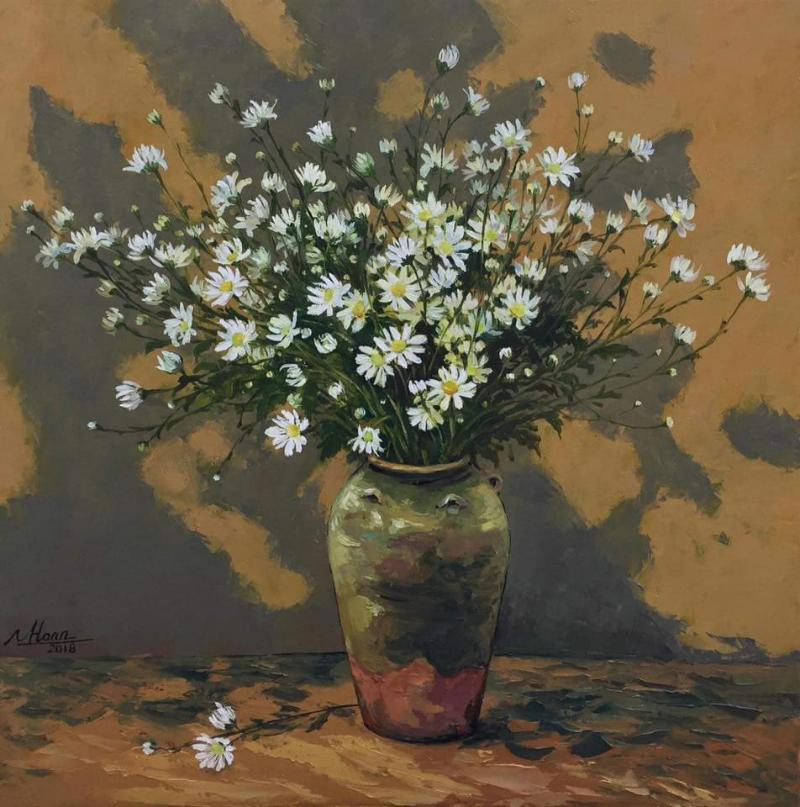 Tranh hoa cúc tượng trưng cho mùa thu và phẩm hạnh của người quân tử – kiên định, trong sáng và bền bỉ trước thời gian