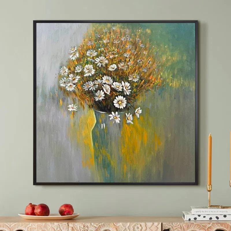 Tranh bình hoa cúc họa mi sơn dầu thu hút người xem