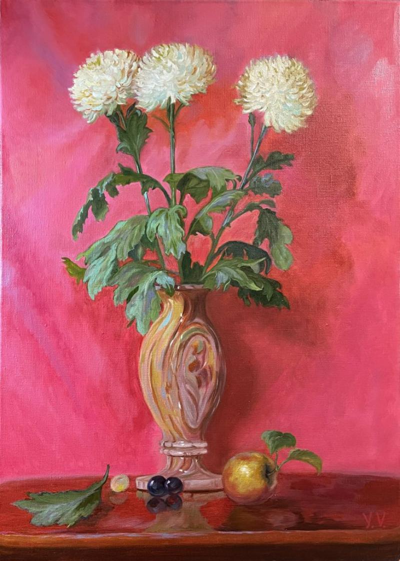 Tranh hoa cúc trắng nhắc nhở con người hướng đến lối sống giản dị, chân thật và biết trân trọng những điều bình yên trong cuộc sống