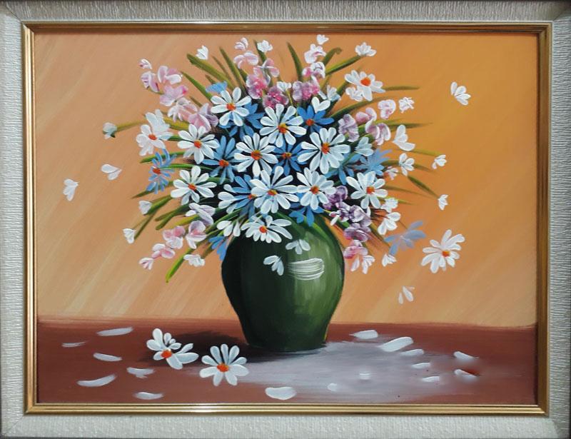 Tranh hoa cúc trắng sơn dầu mang vẻ đẹp cổ điển, sang trọng và tràn đầy sức sống