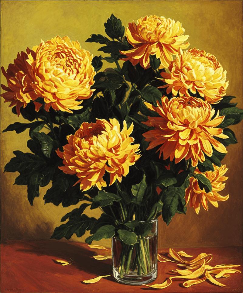 Tranh hoa cúc vàng là biểu tượng cho thịnh vượng, phú quý, trường thọ