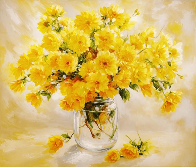 Tranh hoa cúc vàng mang ý nghĩa bền bỉ, kiên cường và sức sống mãnh liệt