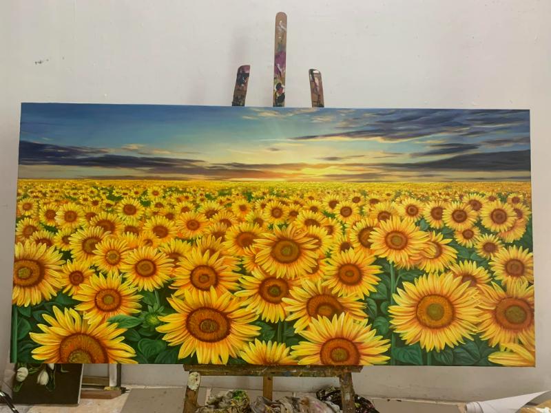 Tranh hoa hướng dương biểu trưng cho sự trung thành, nghị lực