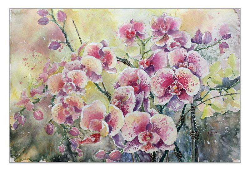 Tranh hoa lan hồng sơn dầu mang lại cảm giác yên bình và thư thái