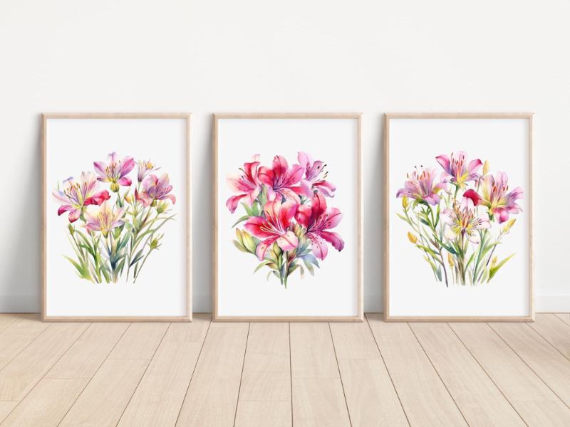 Bộ tranh hoa ly màu nước với gam màu tươi sáng, kết hợp hoàn hảo giữa nghệ thuật tạo hình và cảm xúc tinh tế