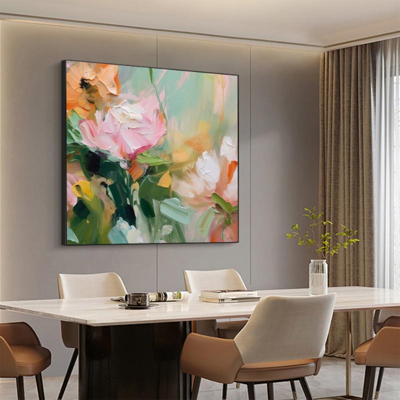 Tranh hoa mẫu đơn trừu tượng, bức tranh rực rỡ mang đến năng lượng tích cực cho phòng ăn