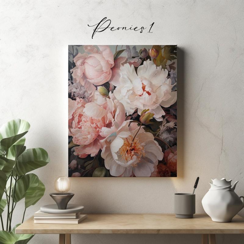 Tranh hoa mẫu đơn canvas, nét mềm mại, tinh tế thổi hồn vào phong cách trang trí tối giản.