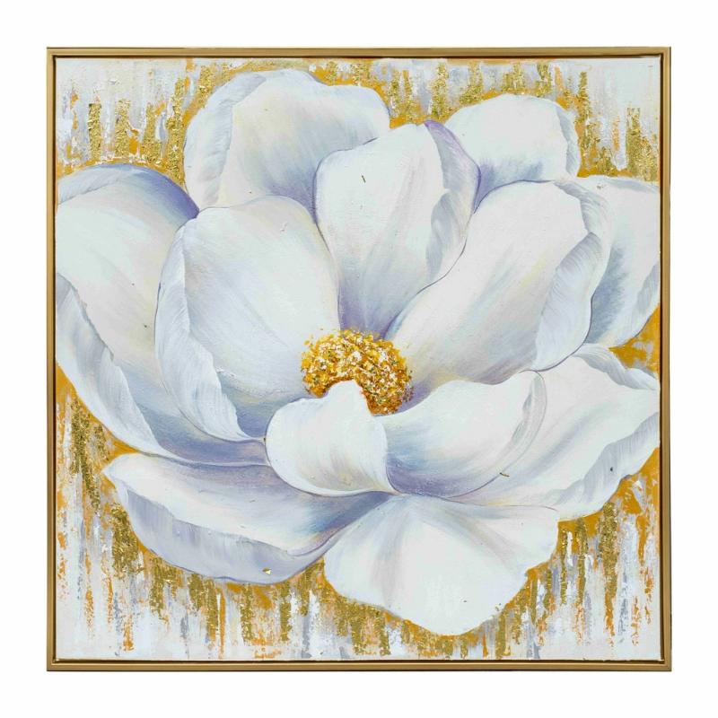 Tranh hoa mẫu đơn trắng dát vàng khiến hoa trở nên sống động và có chiều sâu thẩm mỹ cao