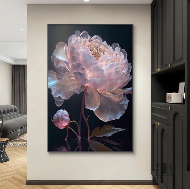 Tranh hoa mẫu đơn 3D tượng trưng cho hạnh phúc và tình yêu