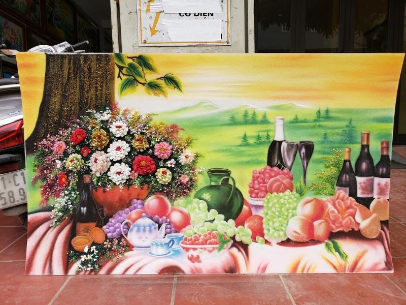 Tranh hoa quả đá quý, kết hợp hoa lá mang ý nghĩa tài lộc, bình an