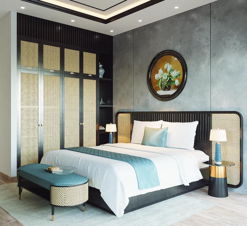 Tranh hoa tulip phong cách indochine tạo điểm nhấn cho phòng ngủ