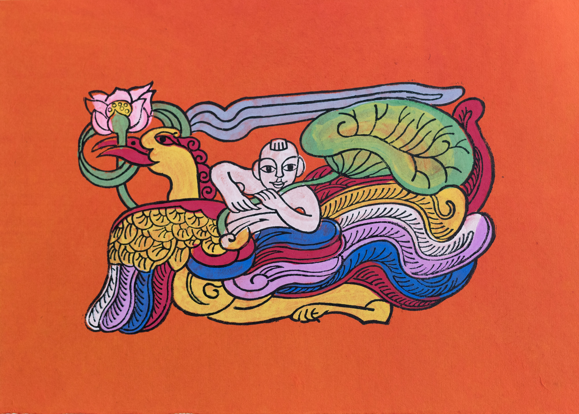 Tranh Kim Hoàng được in trên giấy đỏ