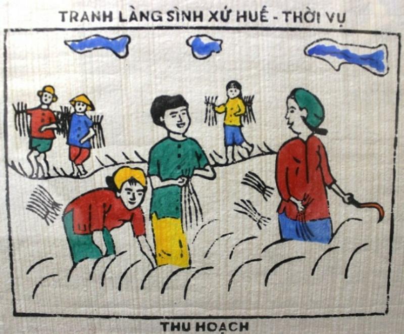 Thu Hoạch: Bức tranh sinh hoạt cảnh thu hoạch lúa, thể hiện sự no đủ và tinh thần lạc quan
