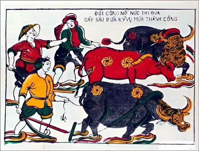 Đôi Công Nông Nức Thi Đua: Hình ảnh sinh hoạt đồng áng nhộn nhịp, cầu mong mùa màng bội thu
