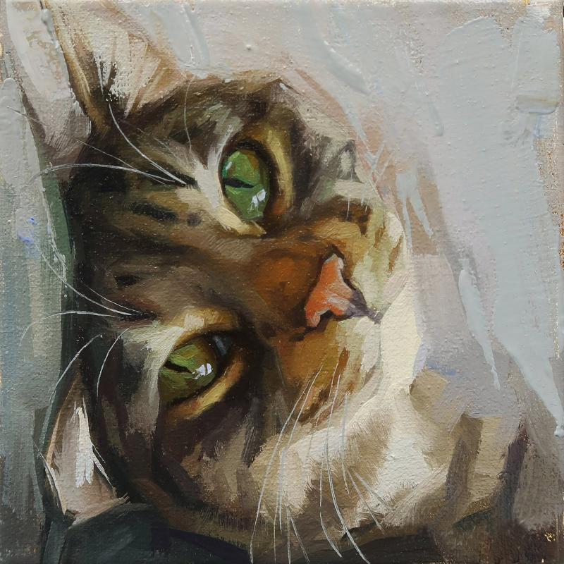 Một tác phẩm tranh sơn dầu con mèo độc đáo tập trung vào ánh mắt đầy cảm xúc