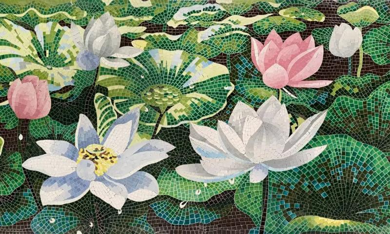 Tranh mosaic chủ đề hoa sen