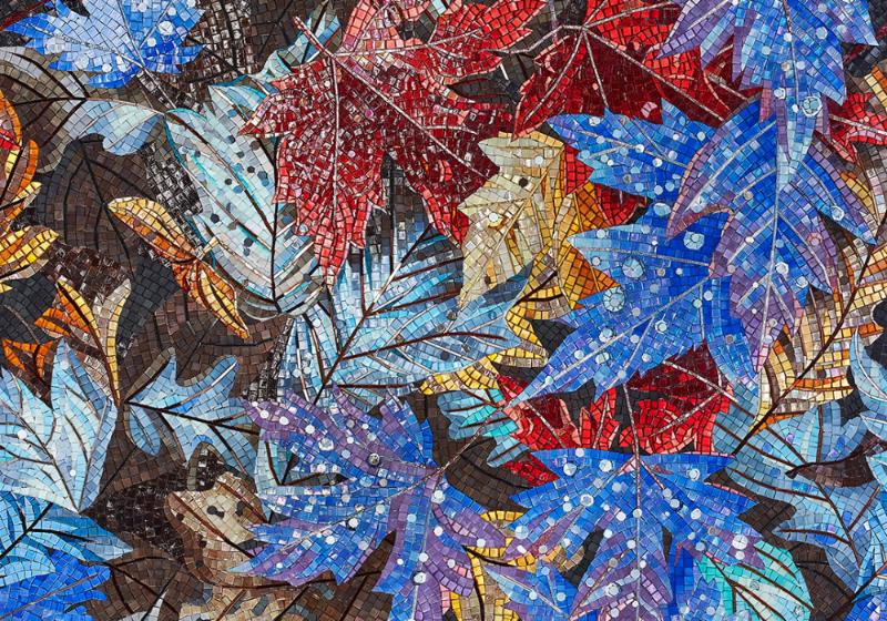 Tranh mosaic trừu tượng lá cây tạo nên hiệu ứng thị giác mạnh mẽ