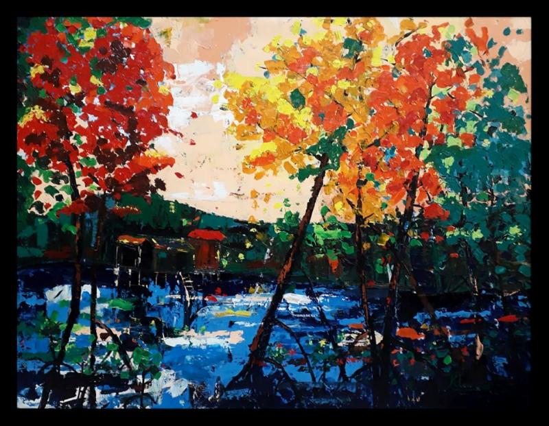 Bức tranh phong cảnh với màu sắc rực rỡ và táo bạo, thể hiện cái nhìn đầy cảm xúc về thiên nhiên