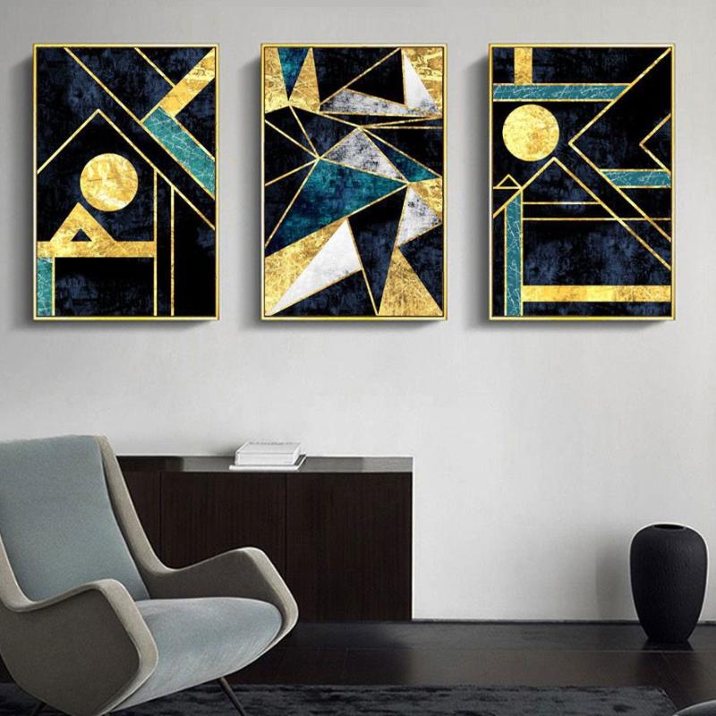 Bộ 3 tranh trừu tượng hình học nghệ thuật tô điểm cho không gian phòng khách