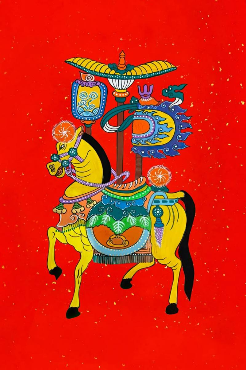 Tranh Kim Hoàng – Hồi sinh tranh tết thất truyền 7 thập kỷ 18 Tranh ngựa được trang trí công phu, thường dùng trong dịp Tết để chúc tụng sự thành công, thăng tiến