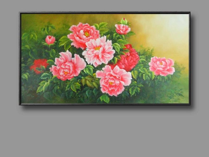 Tranh sơn dầu hoa mẫu đơn tạo hiệu ứng chiều sâu