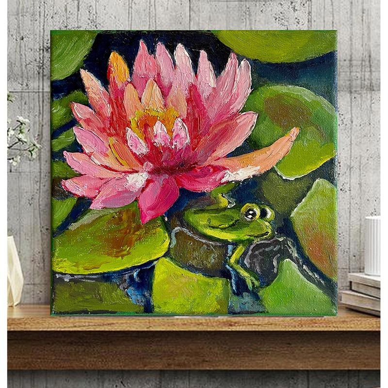 Bức tranh sơn dầu vẽ hoa sen đơn giản