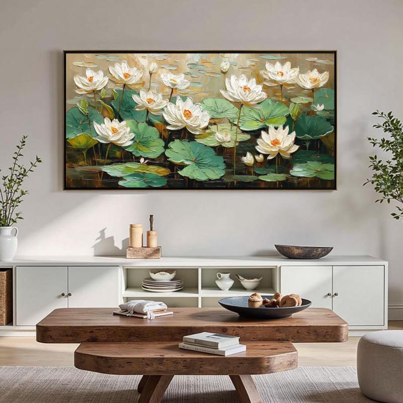 Tranh phòng khách sơn dầu hoa sen