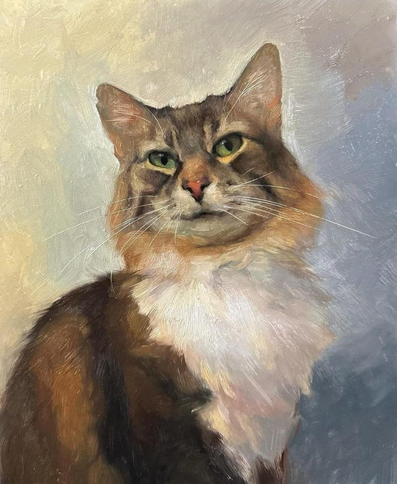 Tranh sơn dầu cơn mèo dáng thế uy nghi