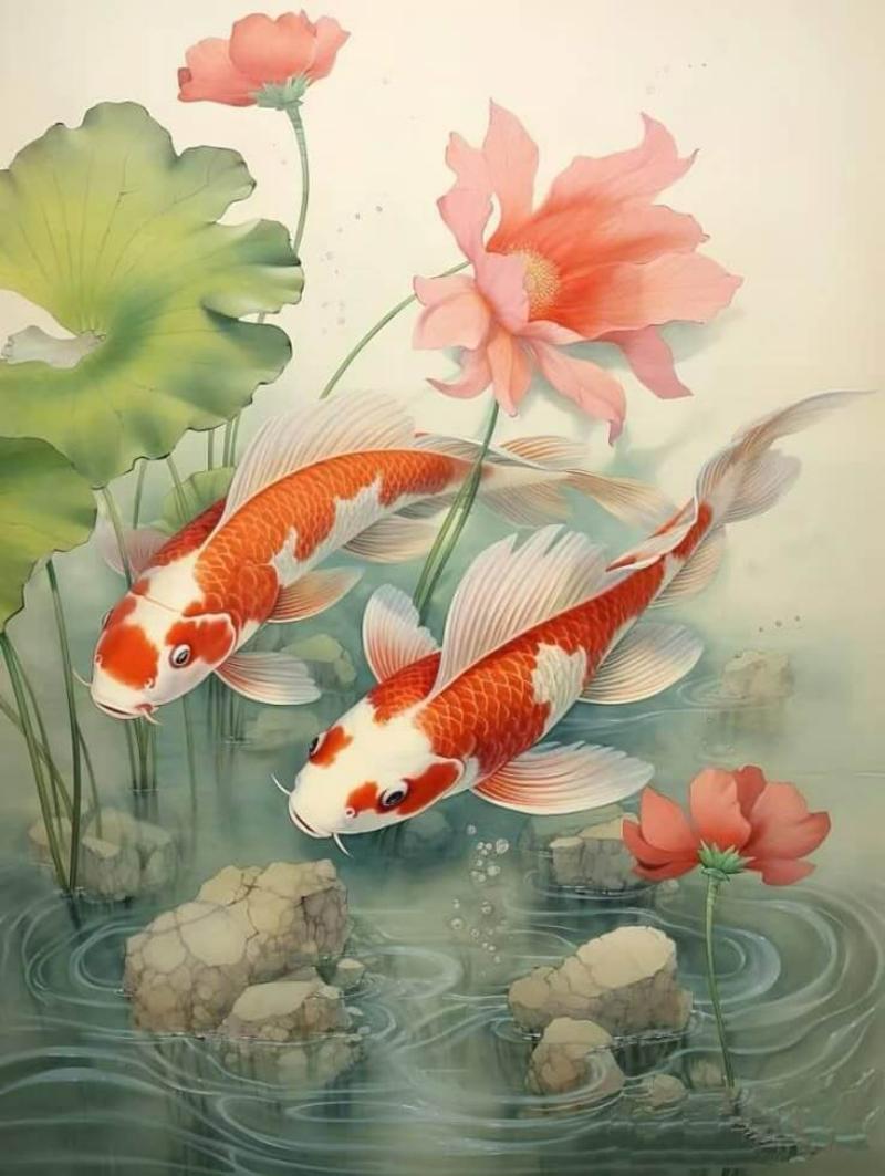 Tranh Song Ngư tượng trưng cho âm dương cân bằng, hạnh phúc lứa đôi và sự hòa thuận trong hôn nhân