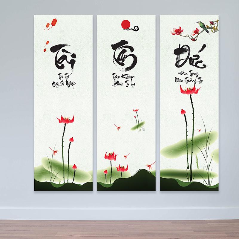 Bộ tranh thư pháp Tài Tâm Đức mong gia chủ cuộc sống viên mãn