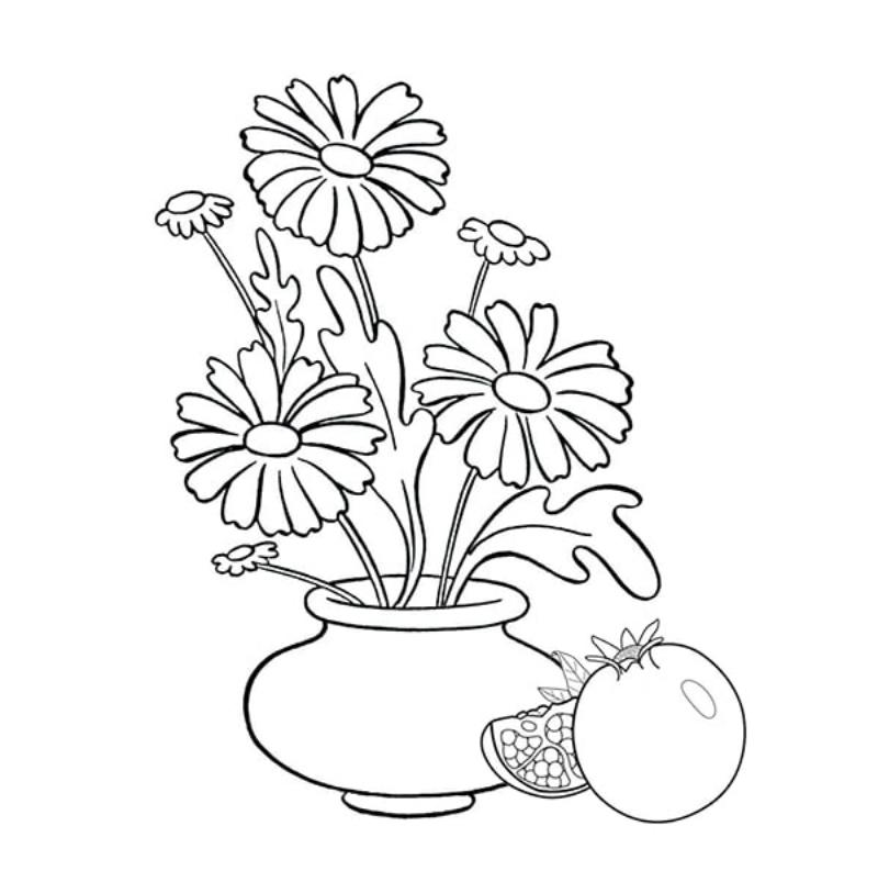 Tranh tô màu hoa cúc trong lọ