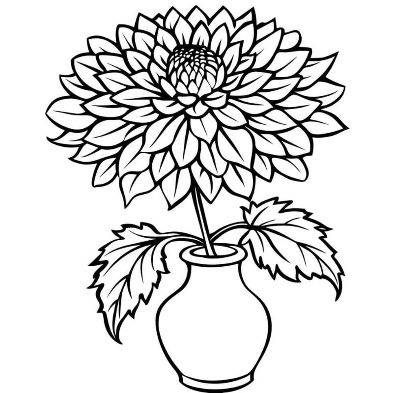 Tranh tô màu hoa cúc trong lọ