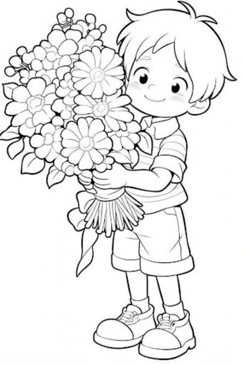 Tranh tô màu vườn hoa cúc