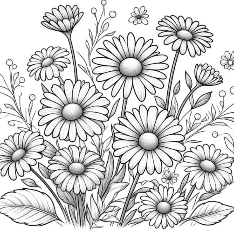 Tranh tô màu hoa cúc cận cảnh