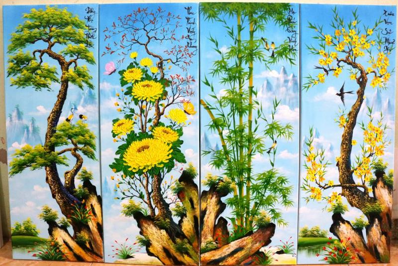 Tranh Tứ Quý chúc gia chủ luôn gặp may mắn, làm ăn phát đạt