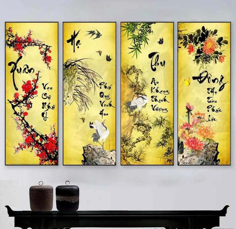 Người mệnh Mộc và mệnh Hỏa rất hợp treo tranh Tứ Quý Tùng Cúc Trúc Mai giúp công danh thuận lợi, tài lộc rộng mở