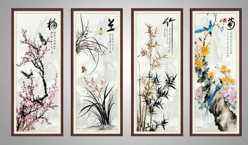 Tranh Tứ Quý cầu mong gia chủ kiên cường, thanh cao, bền bỉ và thịnh vượng