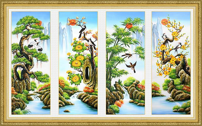 Sự kết hợp hài hòa của Tứ Quý và yếu tố thủy (nước) giúp điều hòa năng lượng, thu hút may mắn và bình an cho gia chủ