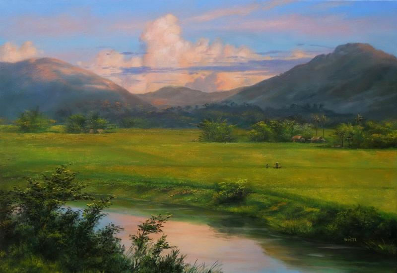 Tranh phong cảnh sơn dầu với chiều sâu không gian tuyệt vời