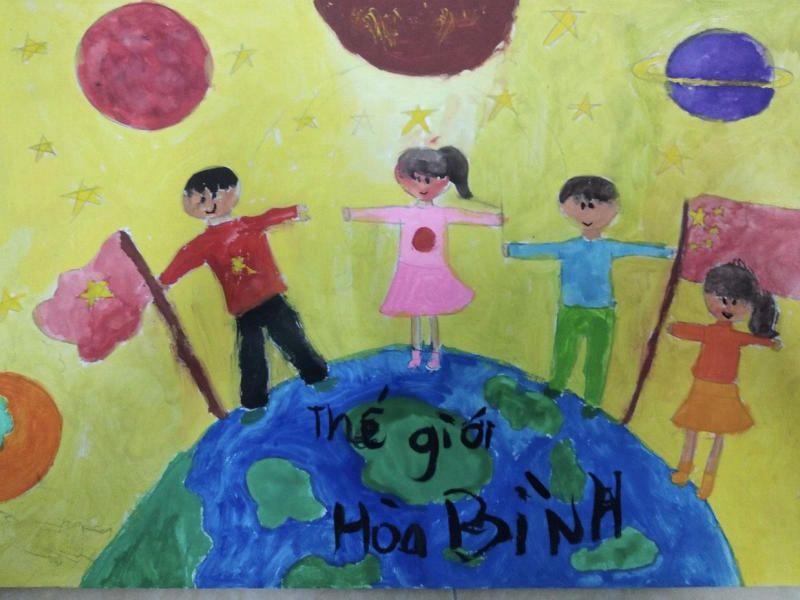 Bé vẽ ước mơ cả thế giới hòa bình không còn chiến tranh