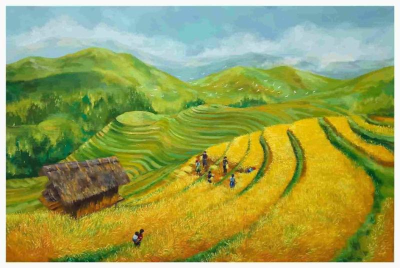 Tranh phong cảnh mùa lúa chín