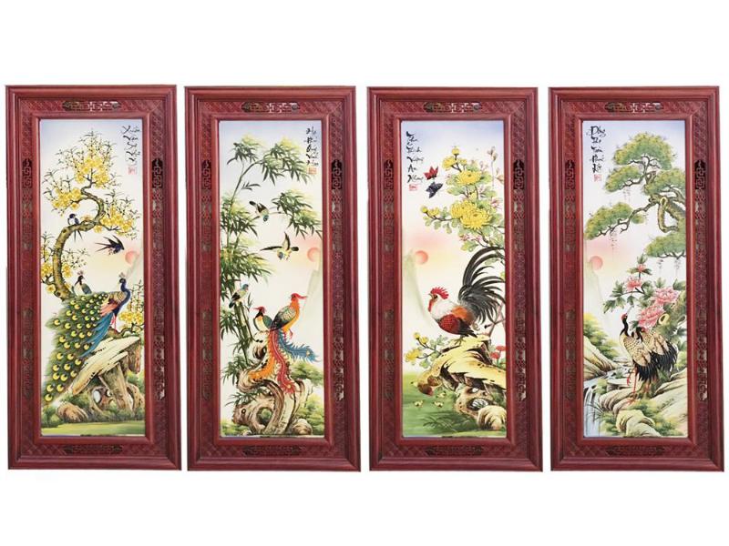 Tranh Tứ Quý Gốm Sứ/Sơn Dầu Mai - Trúc - Cúc - Tùng mang vẻ đẹp hoài cổ và ý nghĩa quân tử